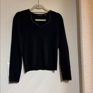Cyrus Black Sweater with White Stitch Trim Size M